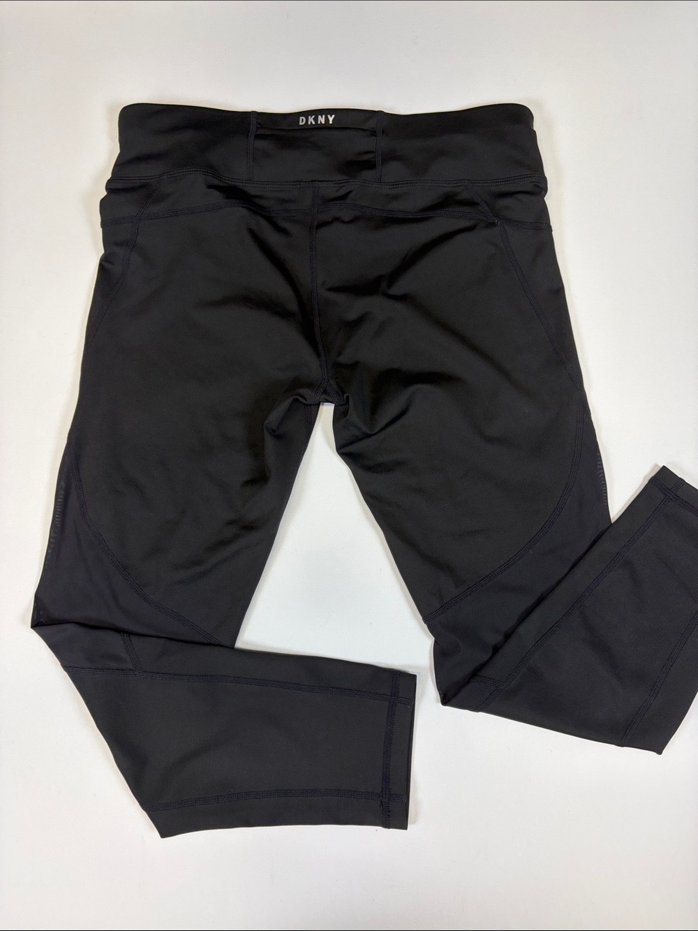 DKNY SPORT BLACK HIGH RISE CROP LEGGINGS SIDE MESH POCKETS WOMENS LARGE - Picture 2 of 7